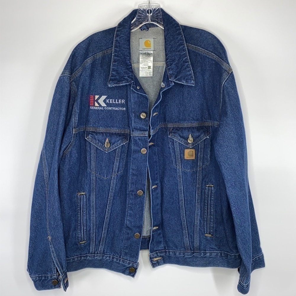 Carhartt Denim Button Front Branded Trucker Jacket J12 DST Size XL